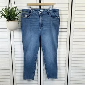 Good‎ American Skinny Jeans Medium Blue Wash Raw Hem Distressing Womens Size 18